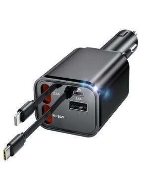 69W Fast Charging USB C Car Charger, 4-in-1 Retractable Phone Charger